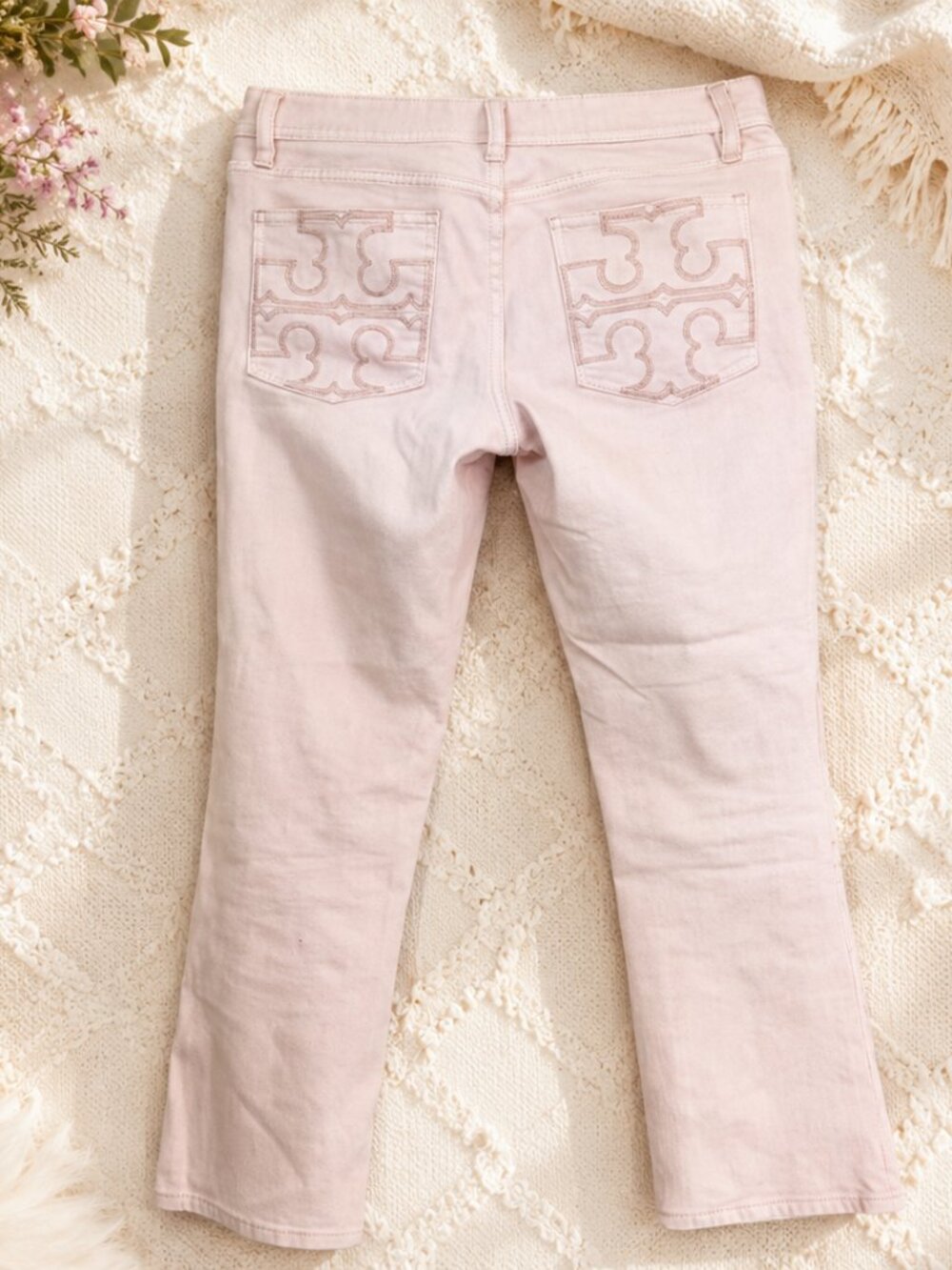 Tory Burch Powder Pink Cropped Bootcut Jeans